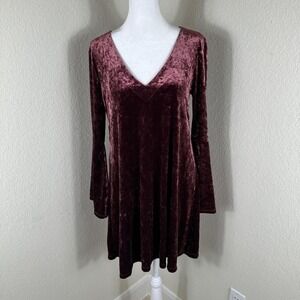 A.N.A. Crushed Velvet Mini Dress Womens XS Burgundy Babydoll Y2K Whimsigoth Boho